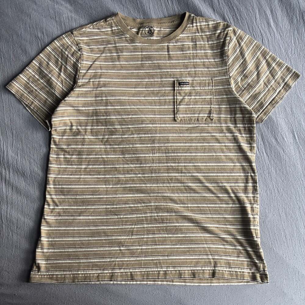 Volcom Men's Sylvan Striped Pocket T-Shirt Khaki